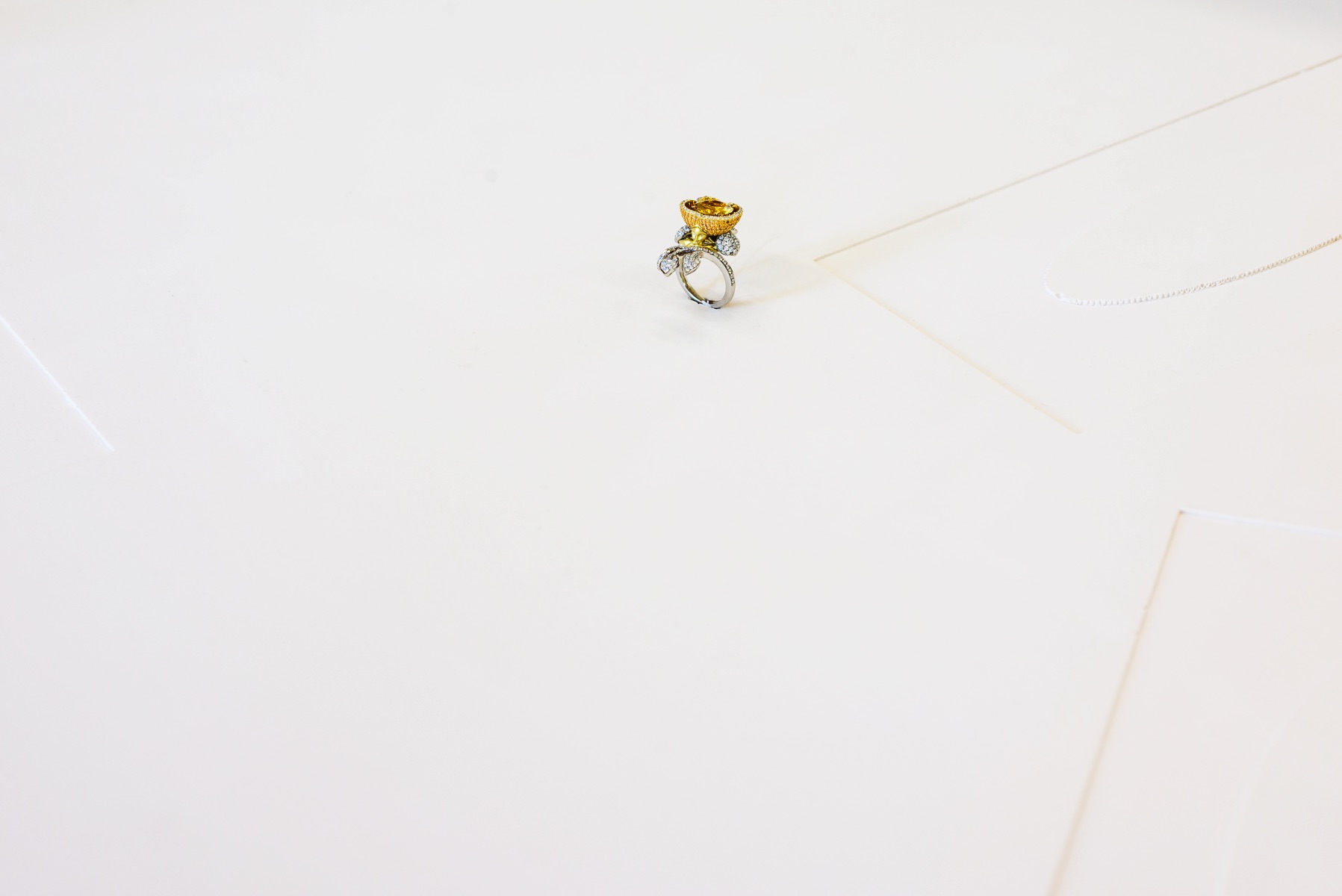 A Needle Walks Into a Haystack. A ring commissioned from Boodles on jesmonite tablet at Liverpool Biennial 2014